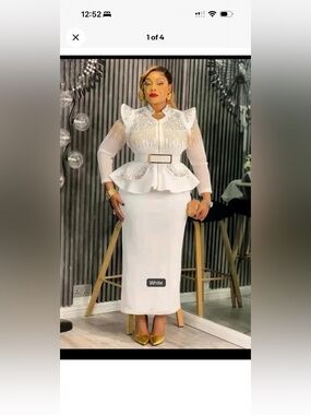 Elegant White Peplum Pencil Skirt Set - Women's Formal Skirt
